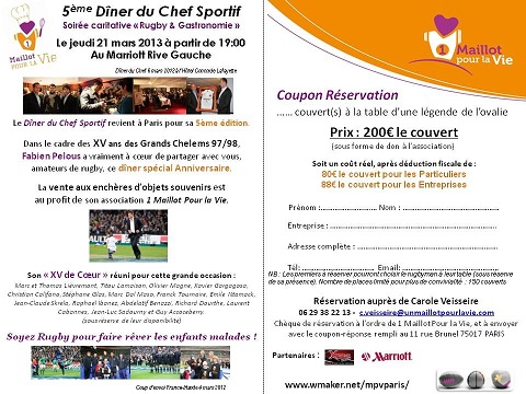 Coupon diner du chef, 1 Maillot pour la Vie