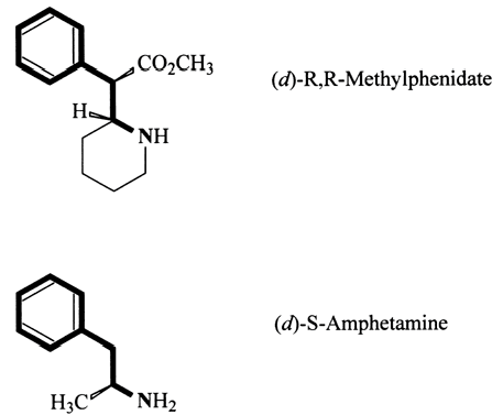 Les structures de méthylphénidate et amphétamine proches ? 