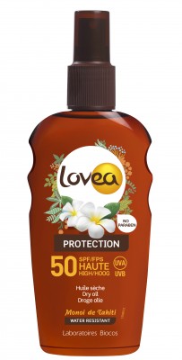 LOVEA - Spray huile sèche SPF 50 au Monoi de Tahiti - Haute Protection - 200 ml