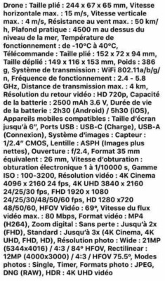 Fiche technique nouveau drone Parrot Anofi