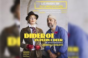 Deux comédiens sur scène dans le spectacle Diderot en plein cœur, adaptation théâtrale de l’œuvre de Denis Diderot