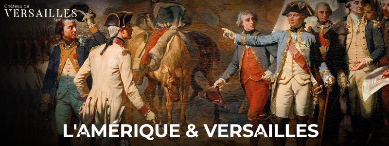 Reconstitution historique de l’Indépendance américaine dans les jardins de Trianon au Château de Versailles avec soldats et chevaux