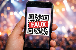 QR code faux billet concert avec mention faux en rouge