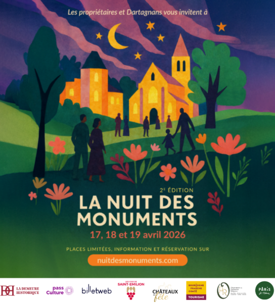 Visite nocturne lors de la Nuit des Monuments 2026 dans un château illuminé