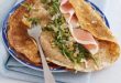 Crêpes de blé complet au Jambon de Parme, roquette, ricotta et pesto